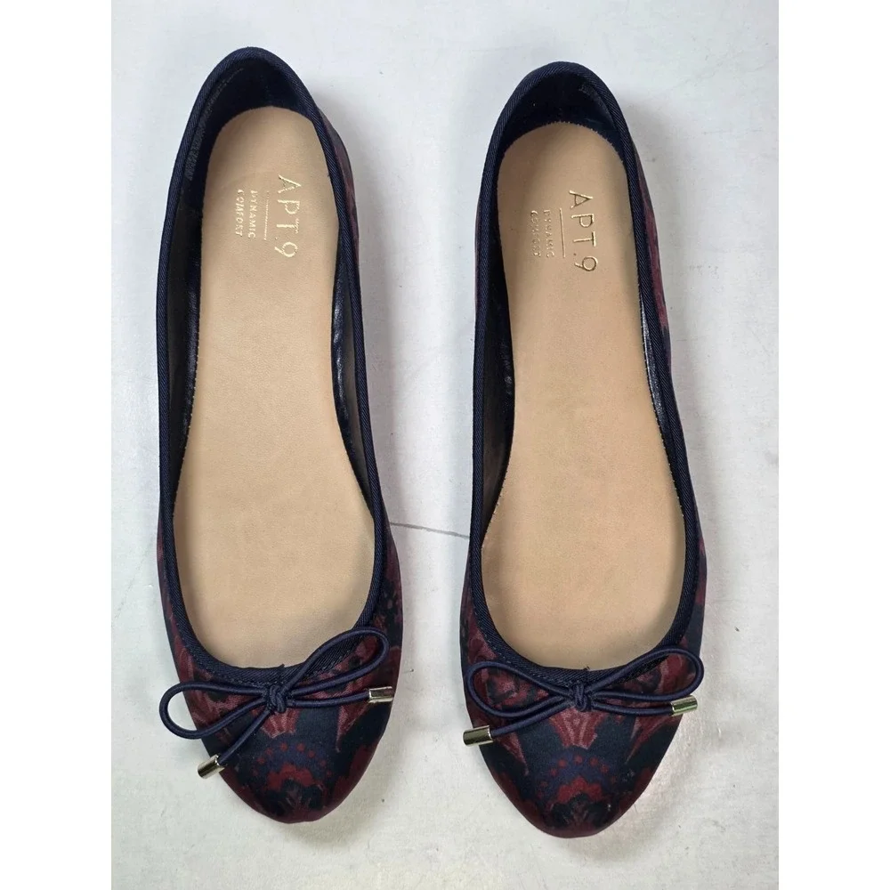 APT 9 Women's Ballets Size 7.5 M‎ Navy Red Multicolor Floral Slip On Flats Shoes